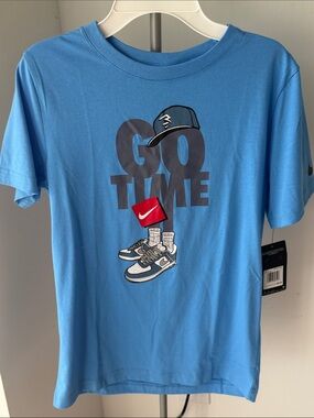 Nike Light Blue 'Go Time' Graphic Tee with Red Accent